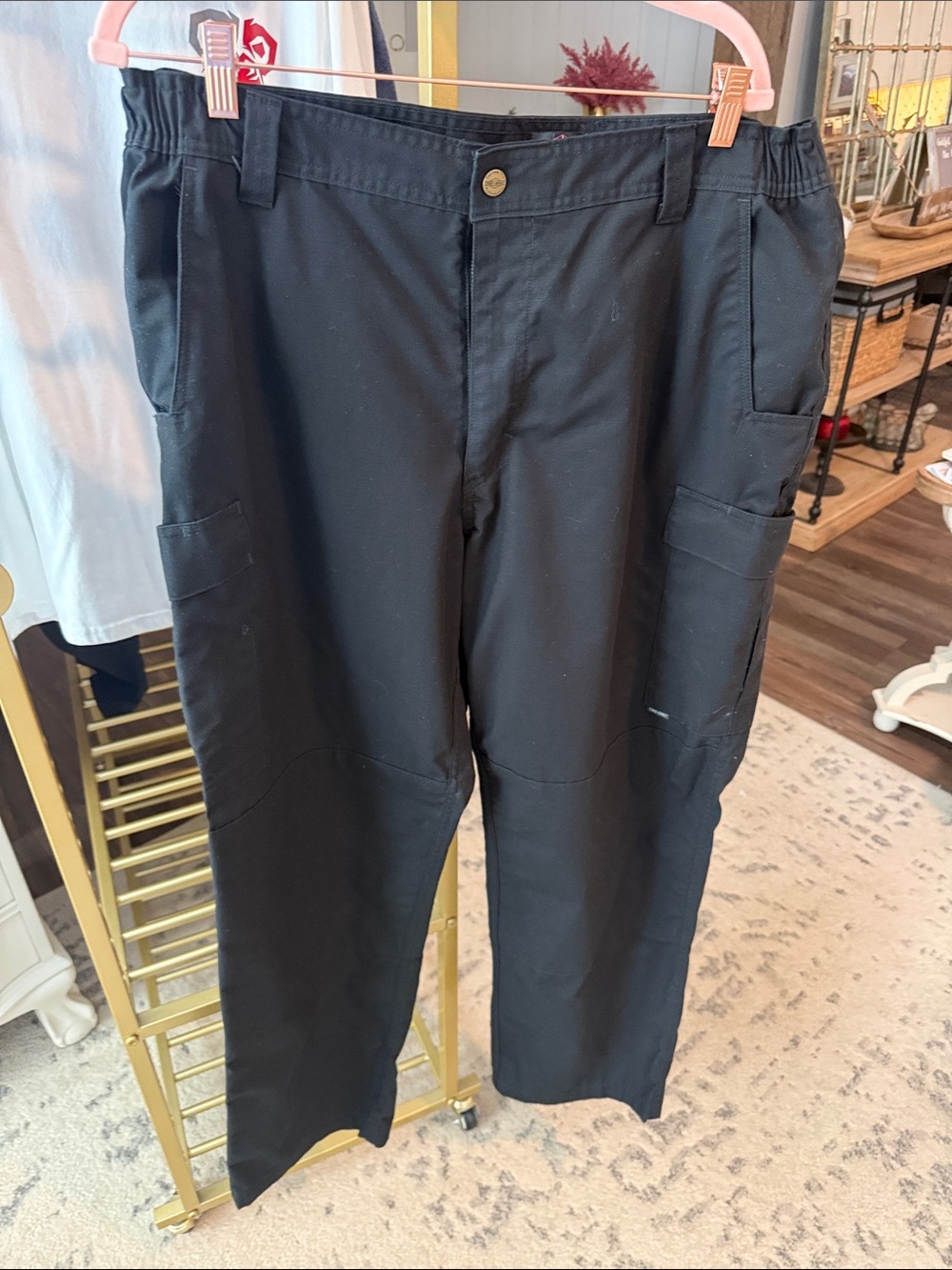 Men's Black Cargo Pants with Elastic Side Waist